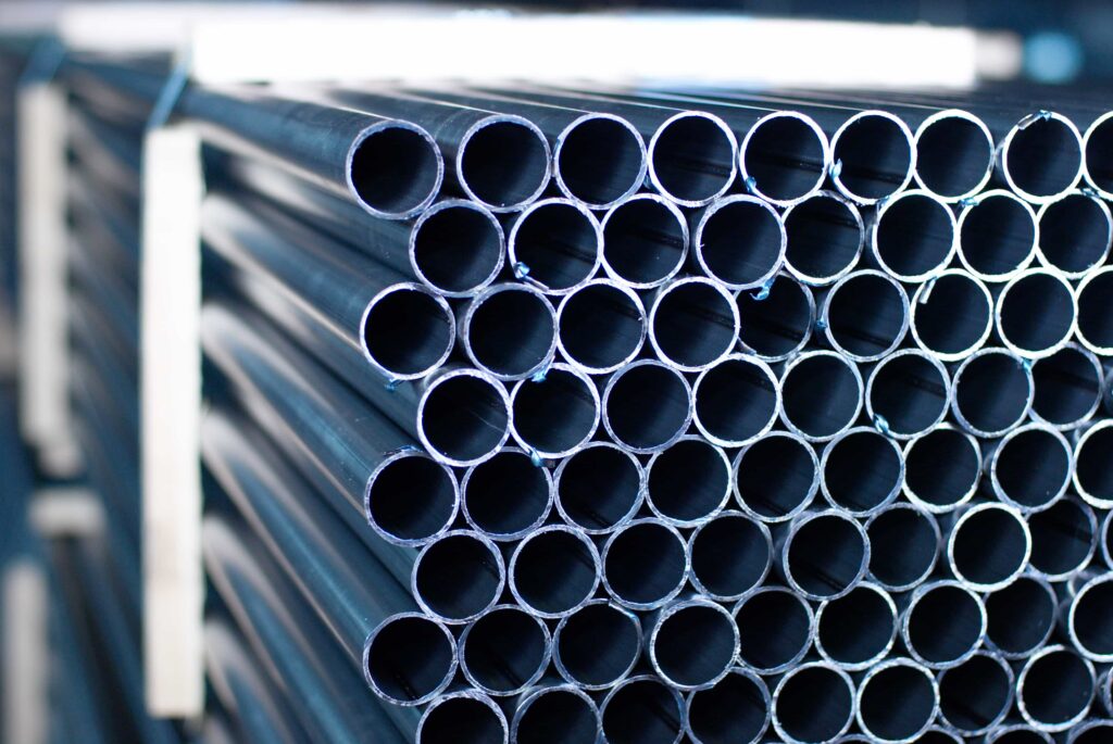 A stack of stainless steel tubes.